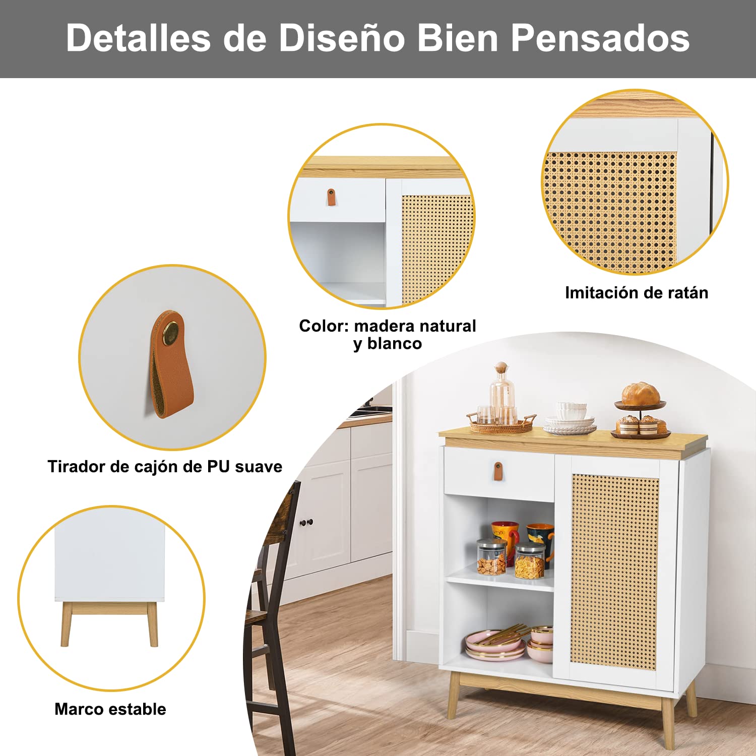 Foto 8 pulgar | Estantes De Cocina Furniturer Sorath Blanco 80 X 39 X 95 Cm