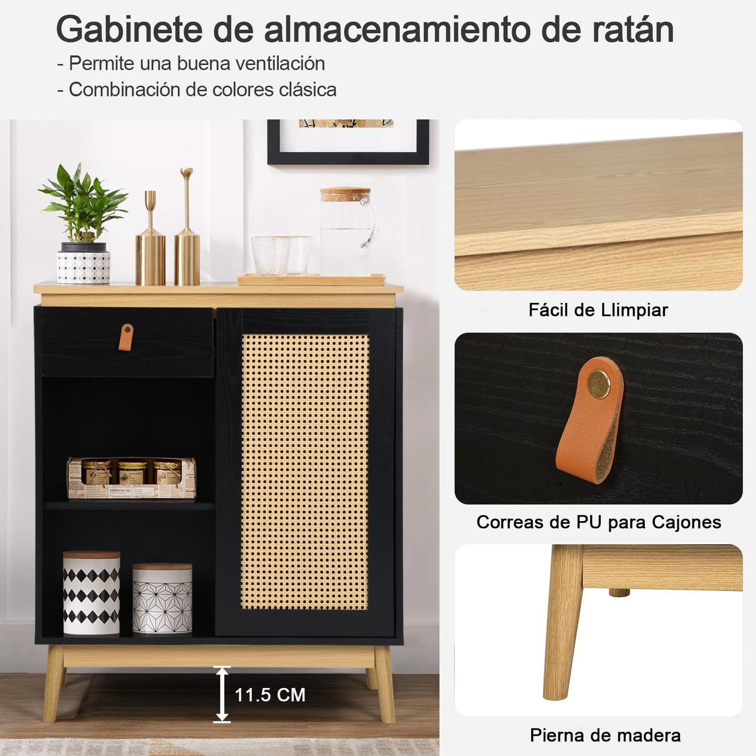 Foto 6 | Estantes De Cocina Furniturer Sorath Negro 80 X 39 X 95 Cm