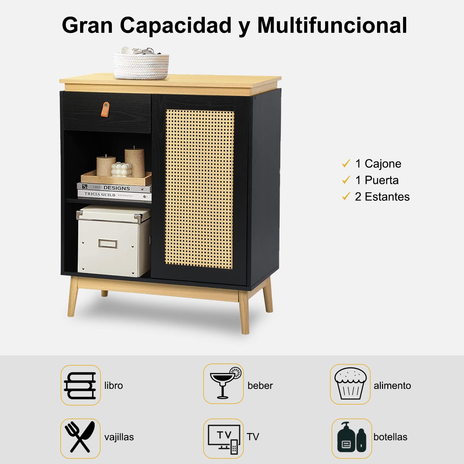 Foto 7 | Estantes De Cocina Furniturer Sorath Negro 80 X 39 X 95 Cm