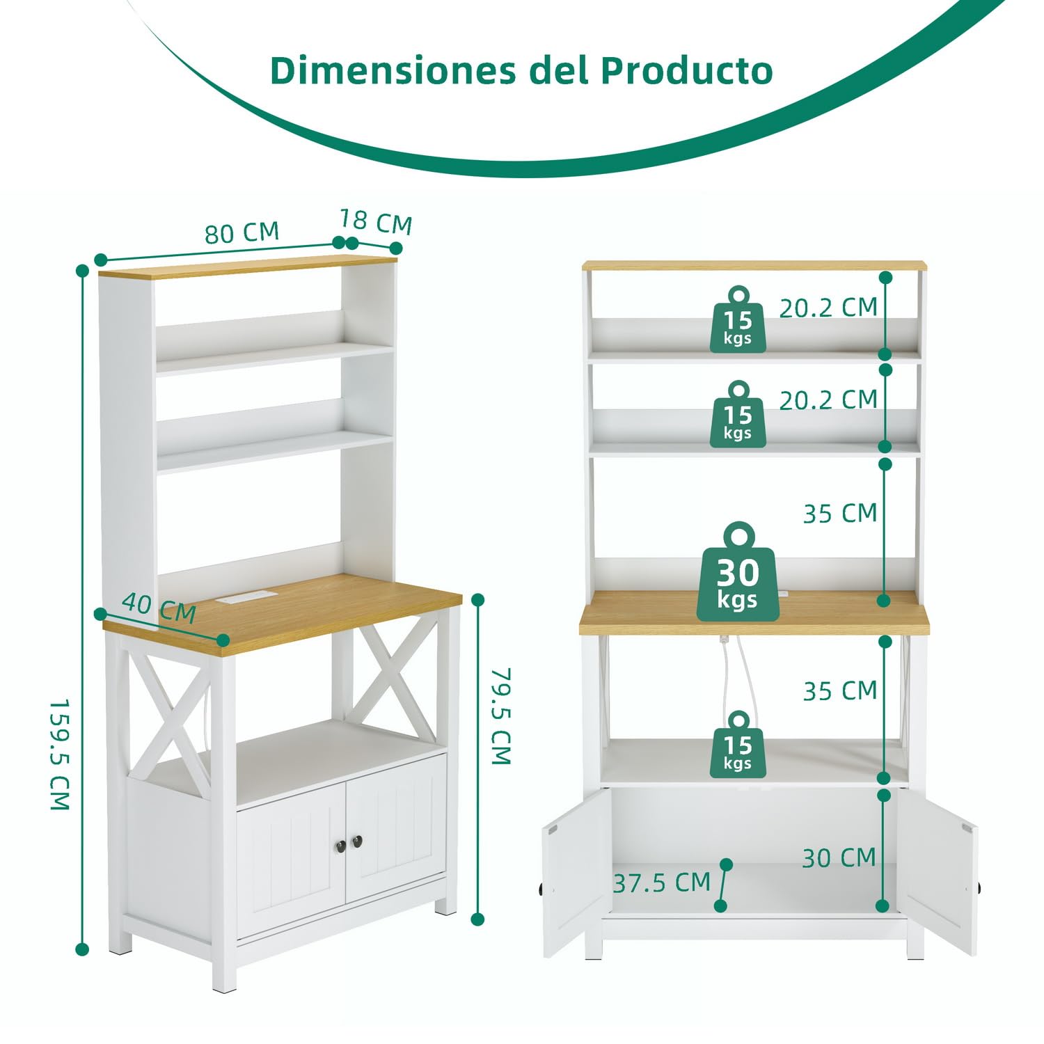 Foto 3 pulgar | Estantes De Cocina Furniturer Farm Blanco