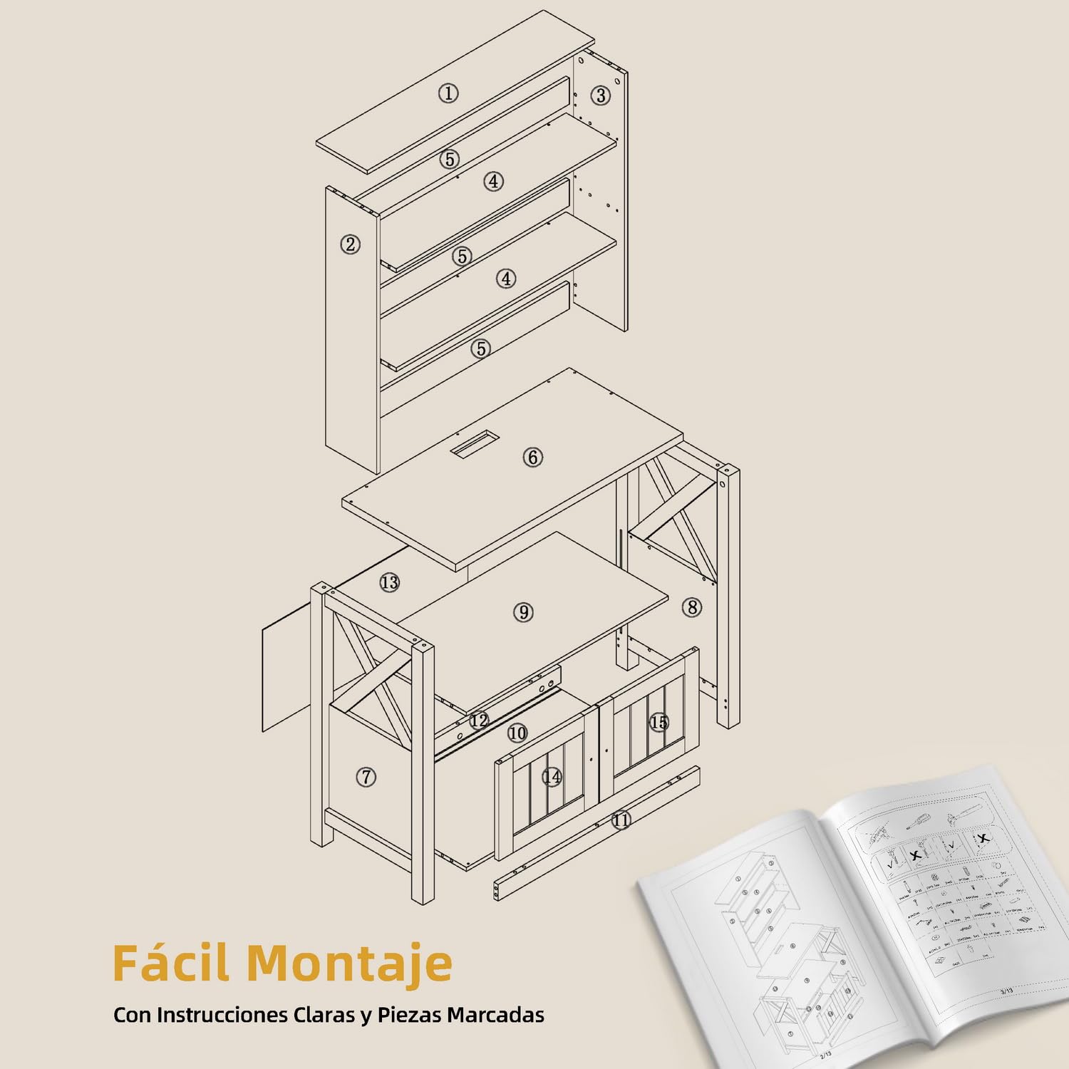 Foto 7 pulgar | Estantes De Cocina Furniturer Farm Blanco