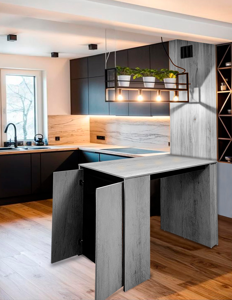 Foto 1 | Barra Desayunadora Para Cocina  Mesa Alta Rectangular  120cm De Altura  Con Puertas Dobles