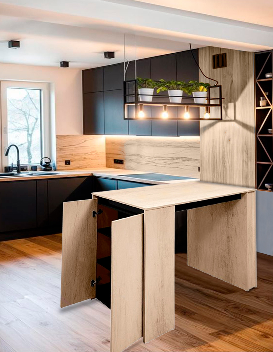 Foto 1 | Barra Desayunadora Para Cocina  Mesa Alta Rectangular  120cm De Altura  Con Puertas Dobles
