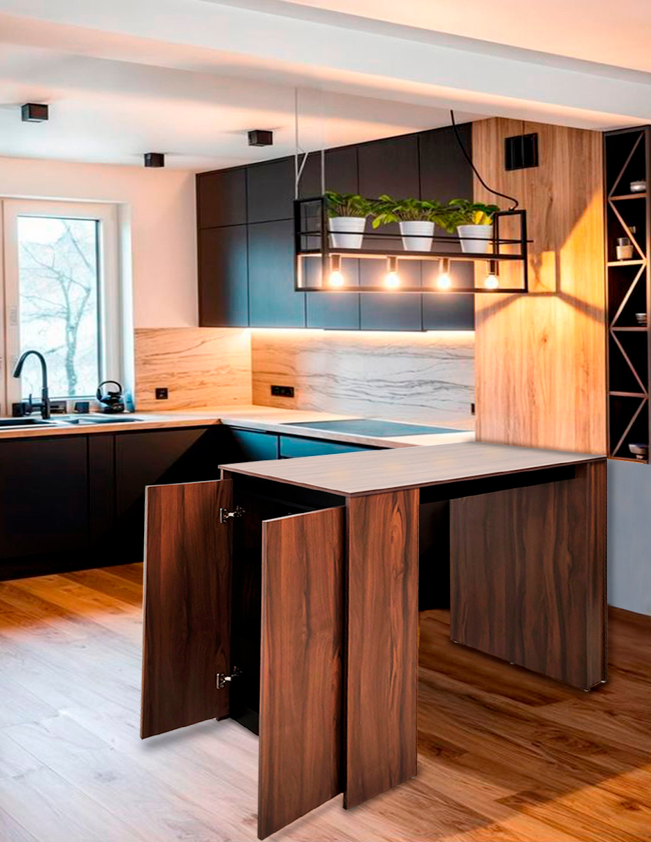 Foto 1 | Barra Desayunadora Para Cocina  Mesa Alta Rectangular  120cm De Altura  Con Puertas Dobles