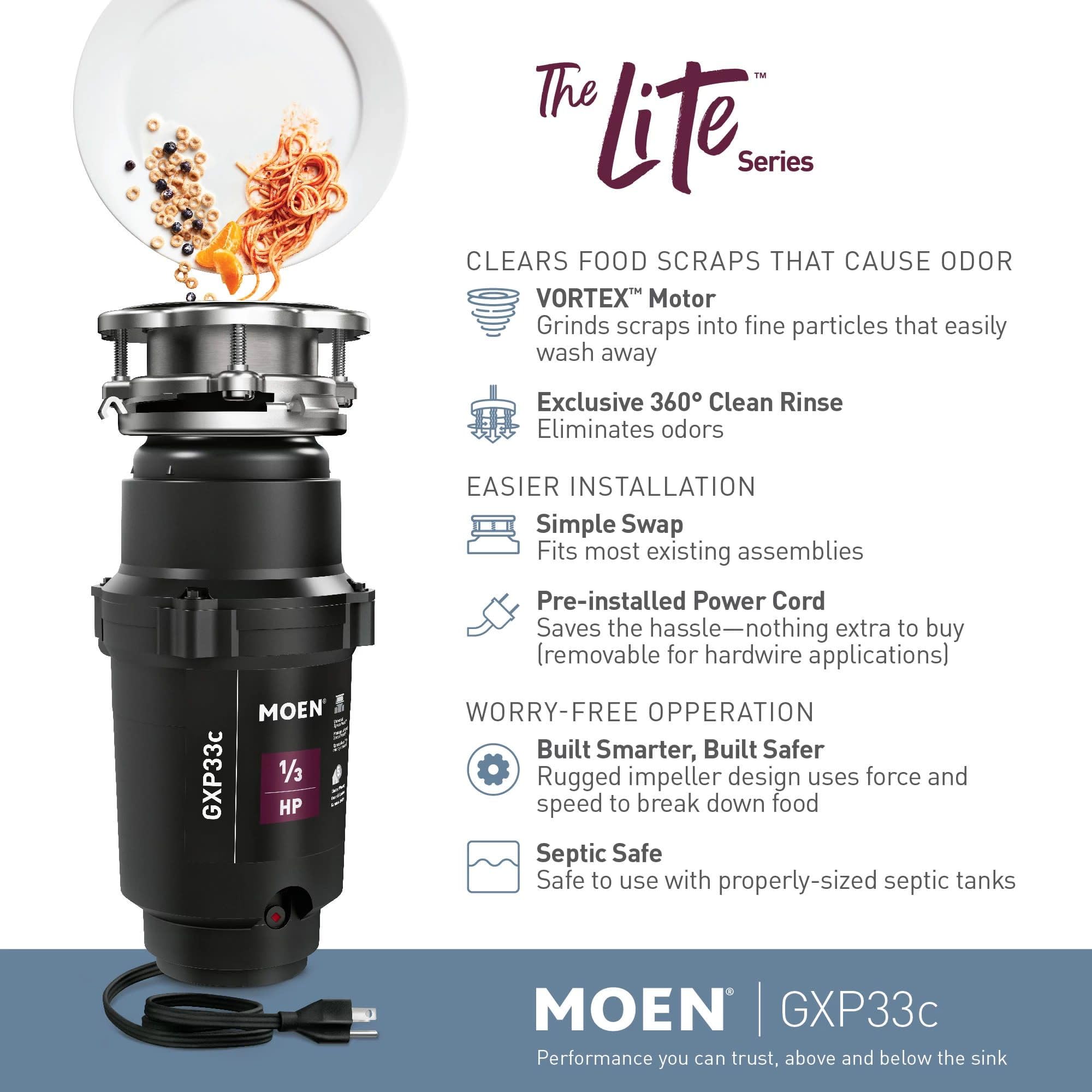 Foto 3 pulgar | Triturador Moen Gxp33c Lite Series Pro 1/3 Hp Negro - Venta Internacional
