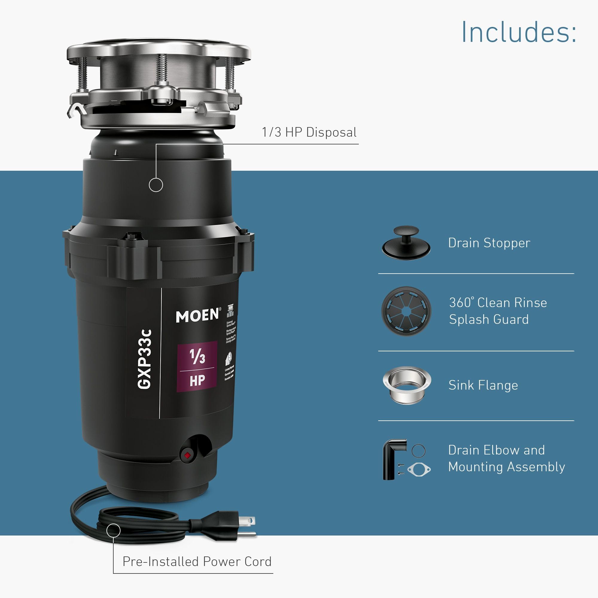 Foto 4 pulgar | Triturador Moen Gxp33c Lite Series Pro 1/3 Hp Negro - Venta Internacional