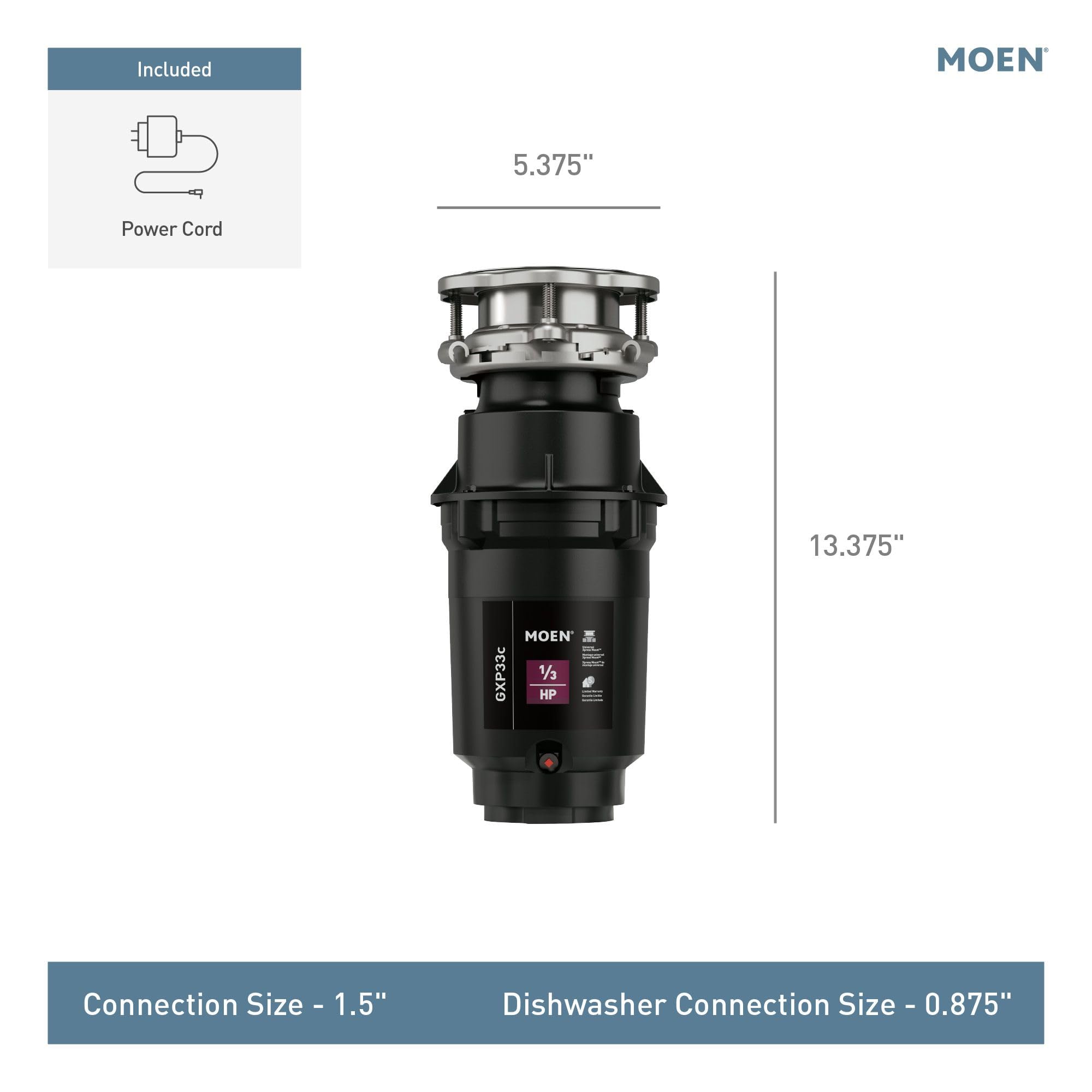 Foto 5 pulgar | Triturador Moen Gxp33c Lite Series Pro 1/3 Hp Negro - Venta Internacional
