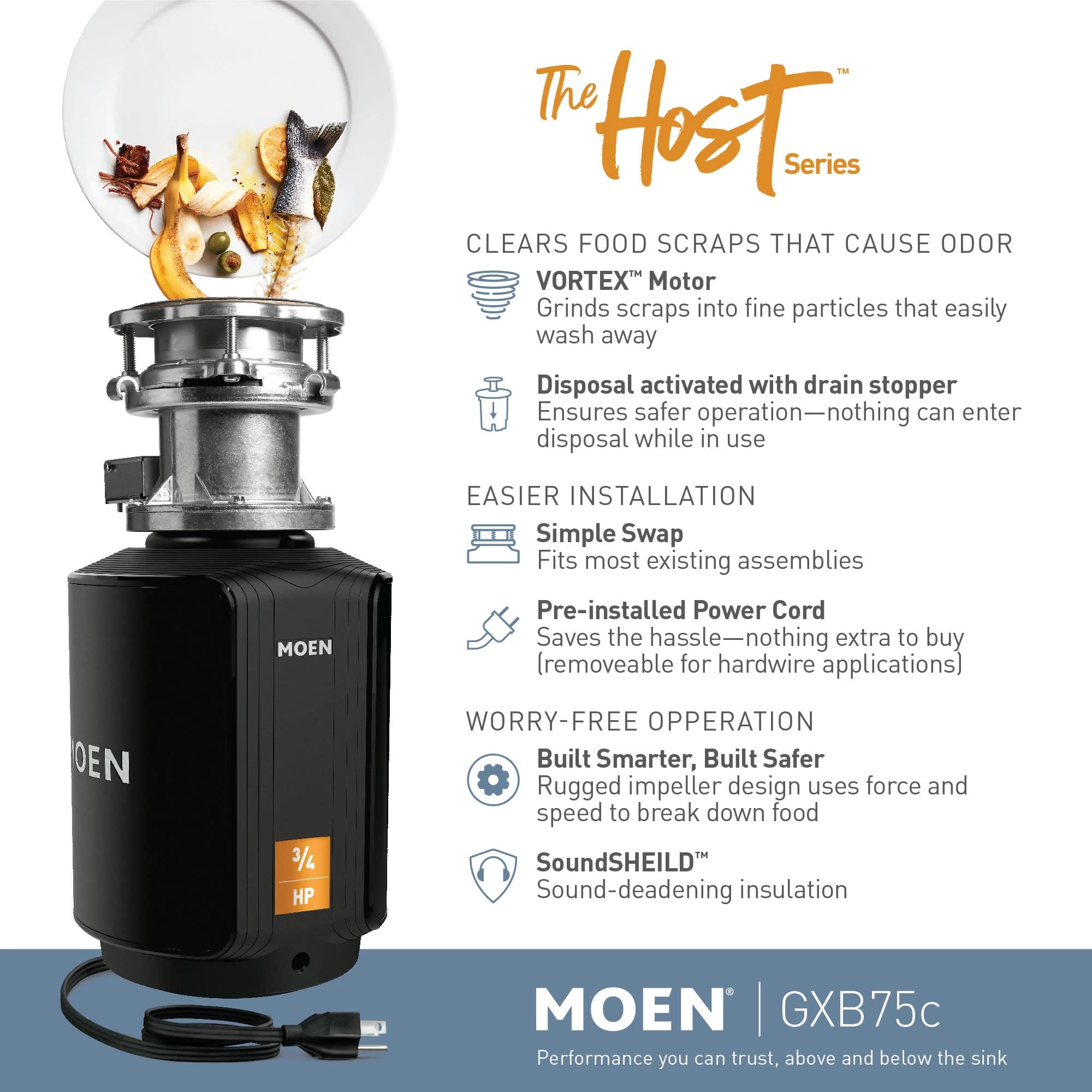 Foto 2 | Triturador de Comida Moen Host Series GXB75C 3/4 HP - Venta Internacional