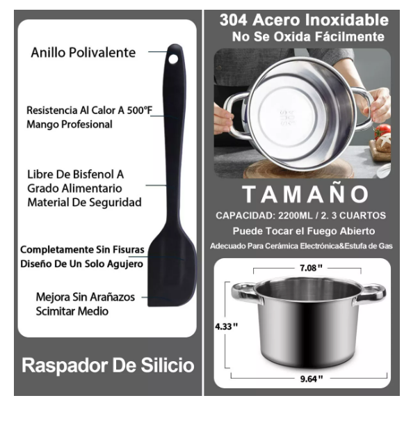Foto 5 pulgar | Set de Olla Doble de Acero Inoxidable para Derretir Chocolate con Espátula de Silicona