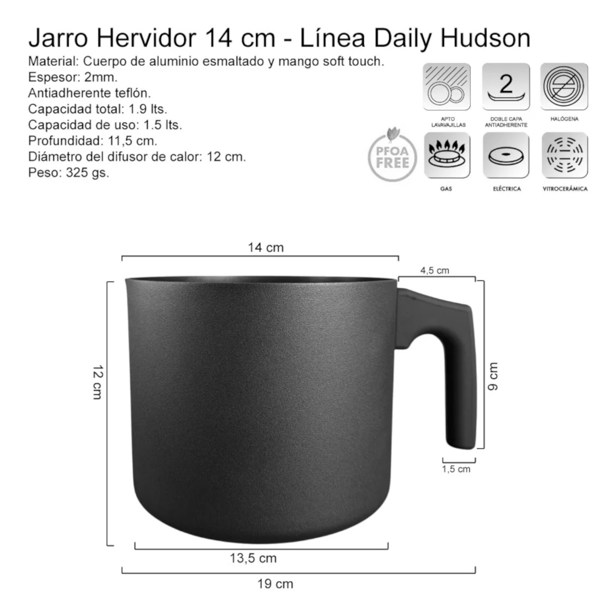 Foto 4 pulgar | Pocillo Hervidor Jarro Hudson Aluminio Antiadherente 14cm
