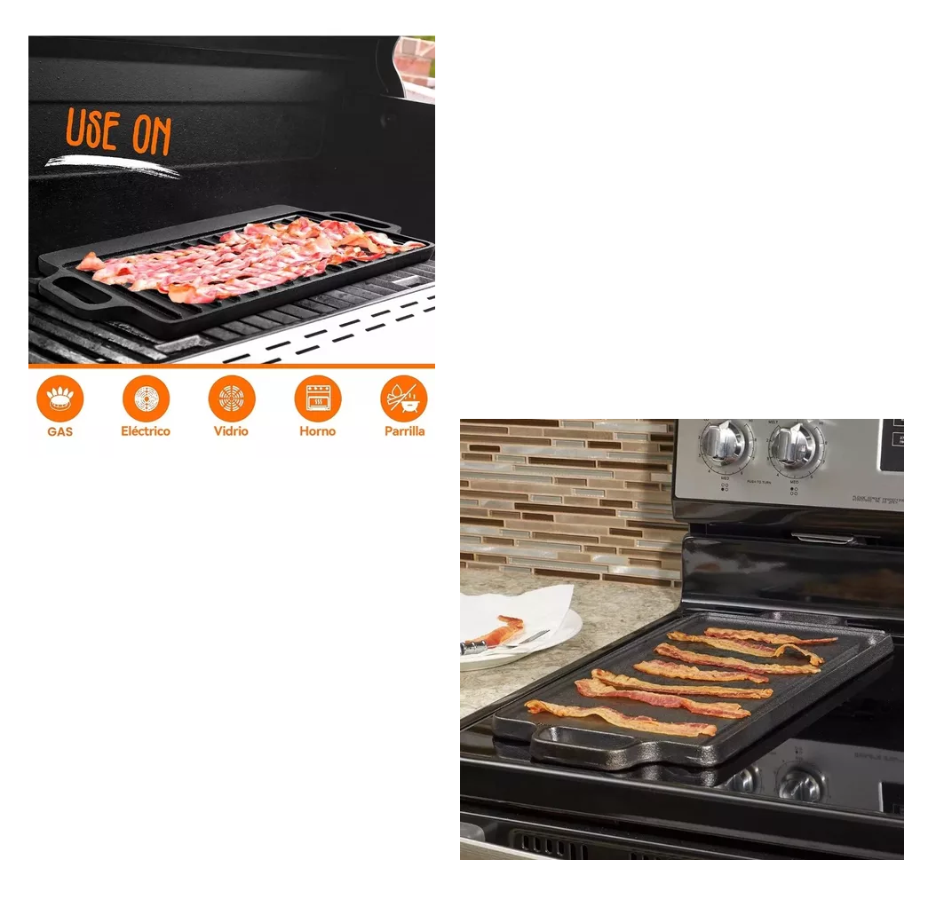 Foto 4 pulgar | Plancha Grill De Hierro Fundido Reversible, Negro