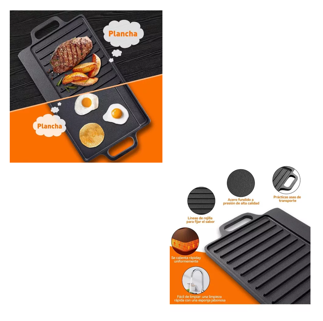 Foto 5 pulgar | Plancha Grill De Hierro Fundido Reversible, Negro