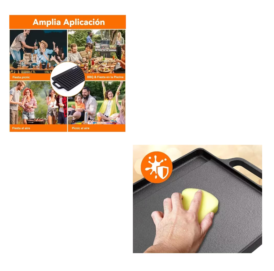 Foto 5 | Plancha Grill De Hierro Fundido Reversible, Negro