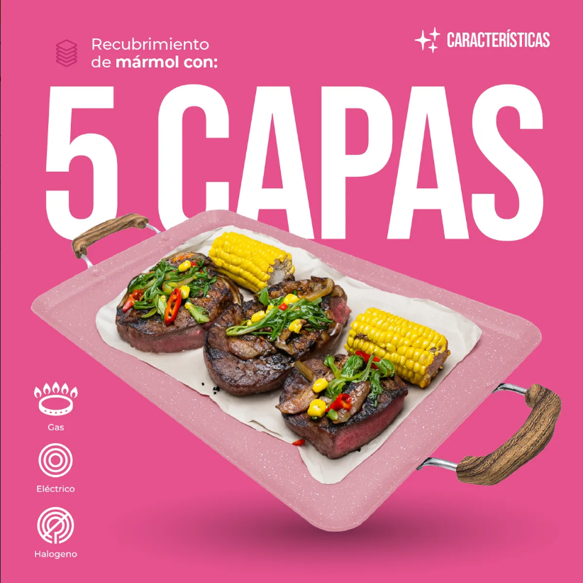 Foto 4 pulgar | Comal Rectangular Xtellar Con Recubrimiento De Mármol Color Rosa