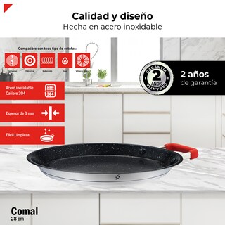 Foto 3 | Comal Bogner 28 cm de Acero Inoxidable Antiadherente Asa Silicón Bpp28