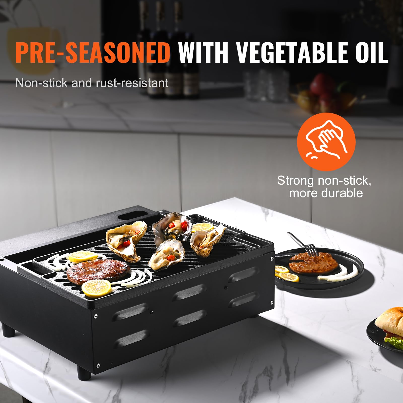 Foto 5 pulgar | Parrilla/Plancha Vevor Reversible 43 x 25 cm Hierro Fundido Precurado - Venta Internacional