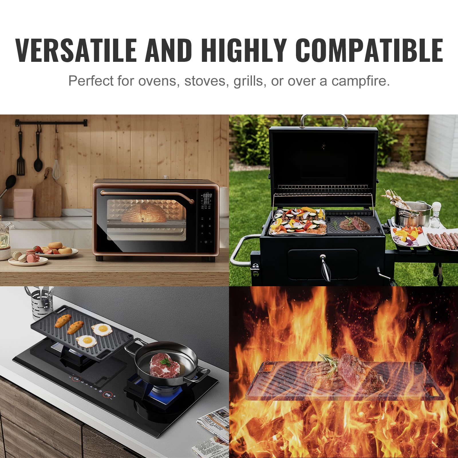 Foto 6 | Parrilla/Plancha Vevor Reversible 43 x 25 cm Hierro Fundido Precurado - Venta Internacional