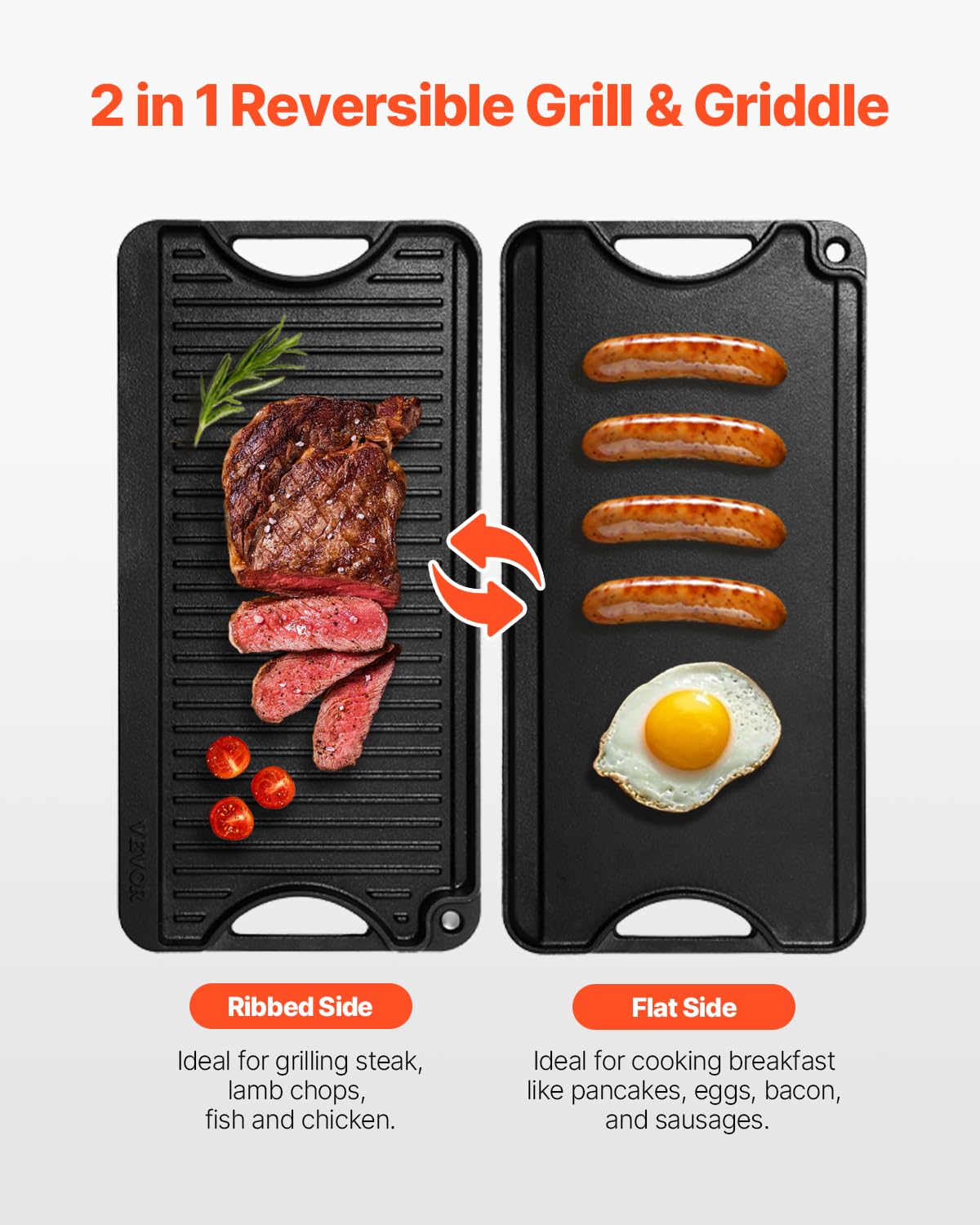 Foto 3 pulgar | Parrilla/plancha Vevor Reversible De Hierro Fundido Negro De 20 X 10 Pulgadas - Venta Internacional.