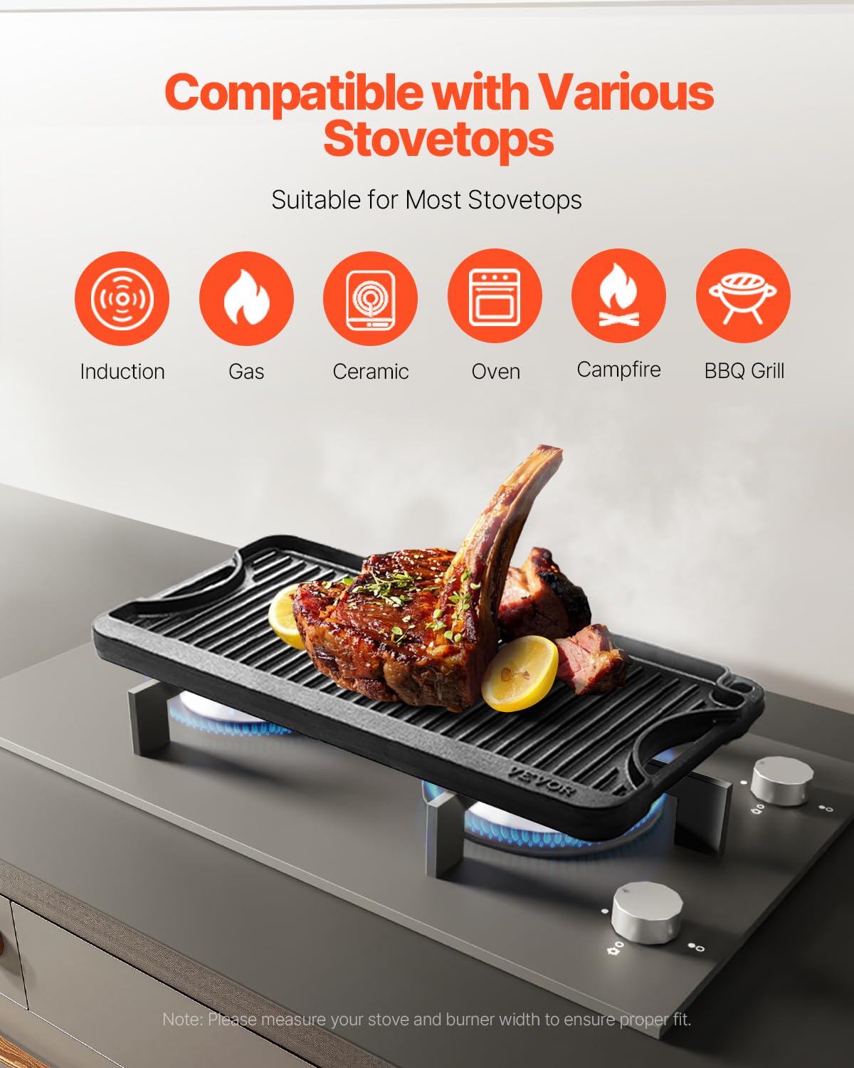Foto 4 pulgar | Parrilla/plancha Vevor Reversible De Hierro Fundido Negro De 20 X 10 Pulgadas - Venta Internacional.