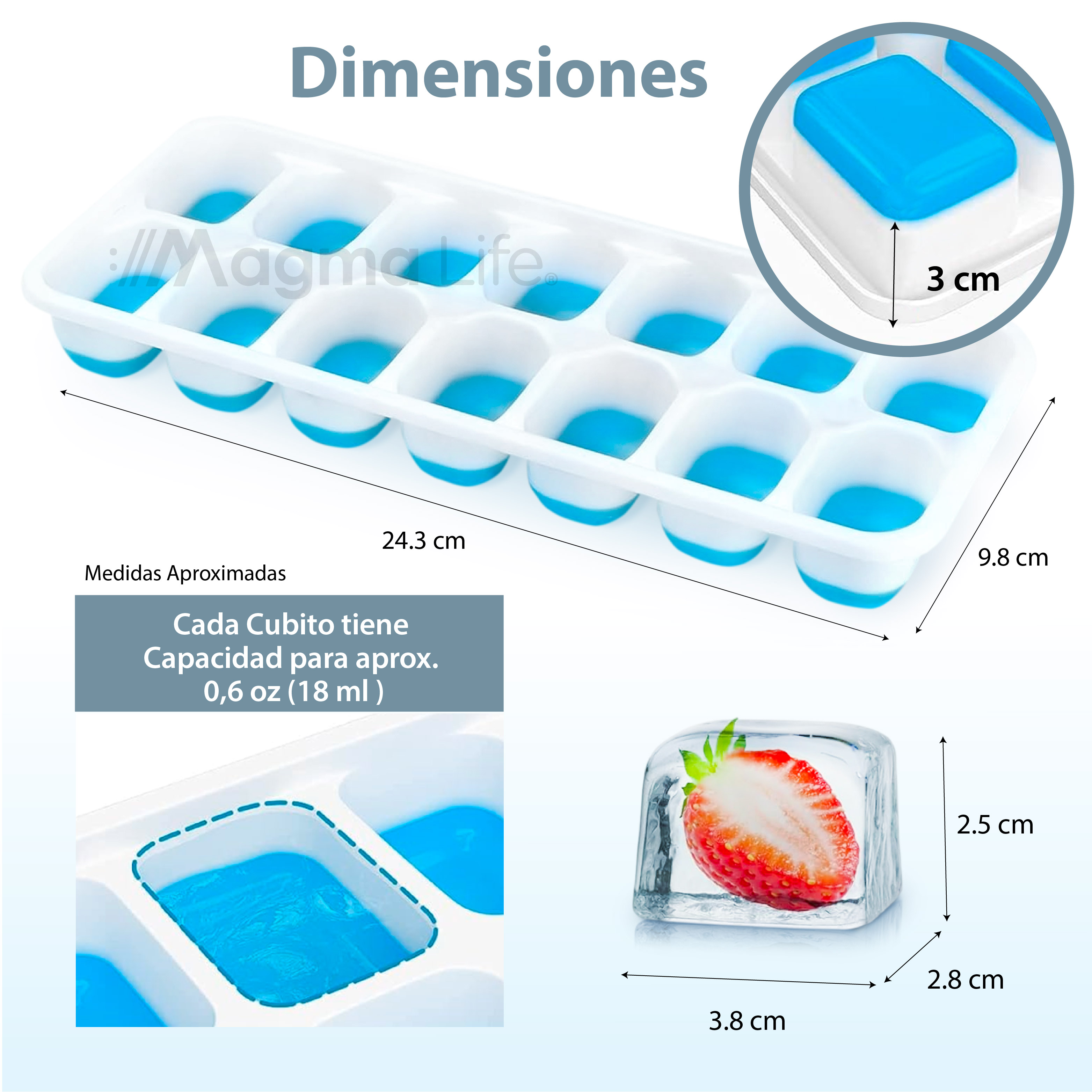 Foto 3 pulgar | Magma Life Juego De 4 Moldes Para Hielos De Silicona Con Tapas  Fáciles De Desmoldar Y Apilar