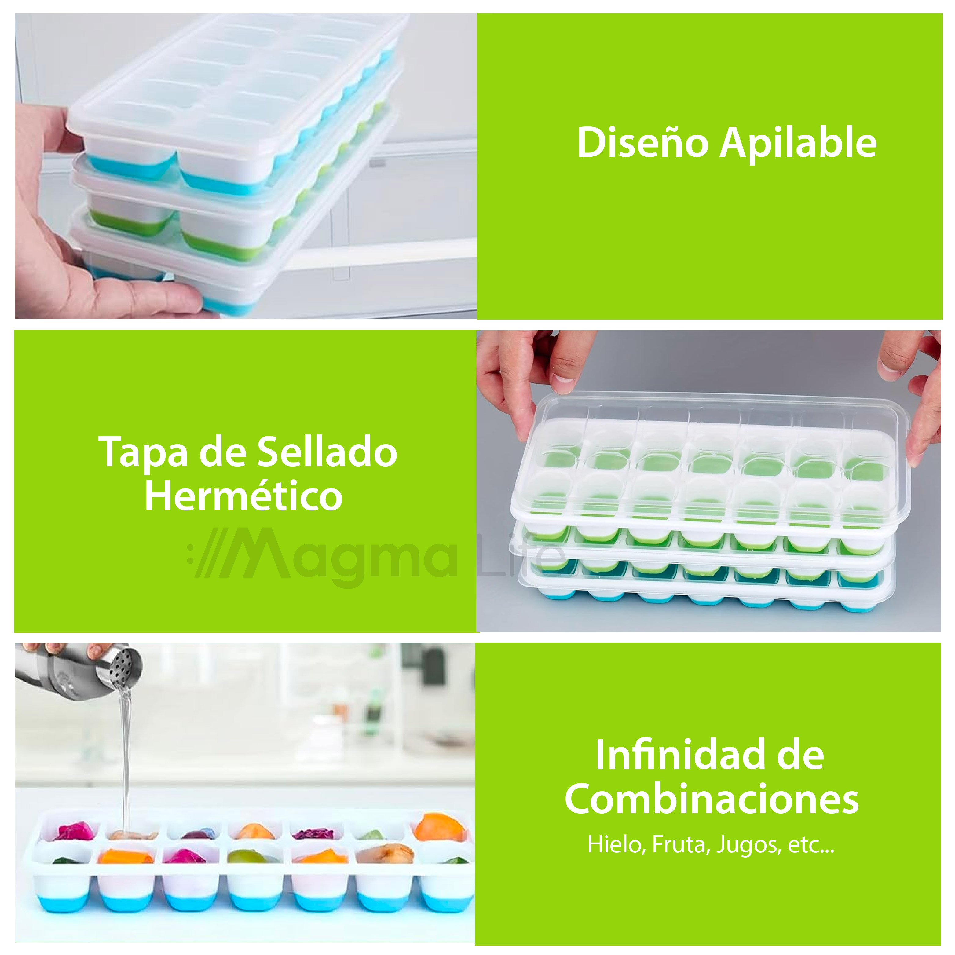 Foto 4 pulgar | Magma Life Juego De 4 Moldes Para Hielos De Silicona Con Tapas  Fáciles De Desmoldar Y Apilar