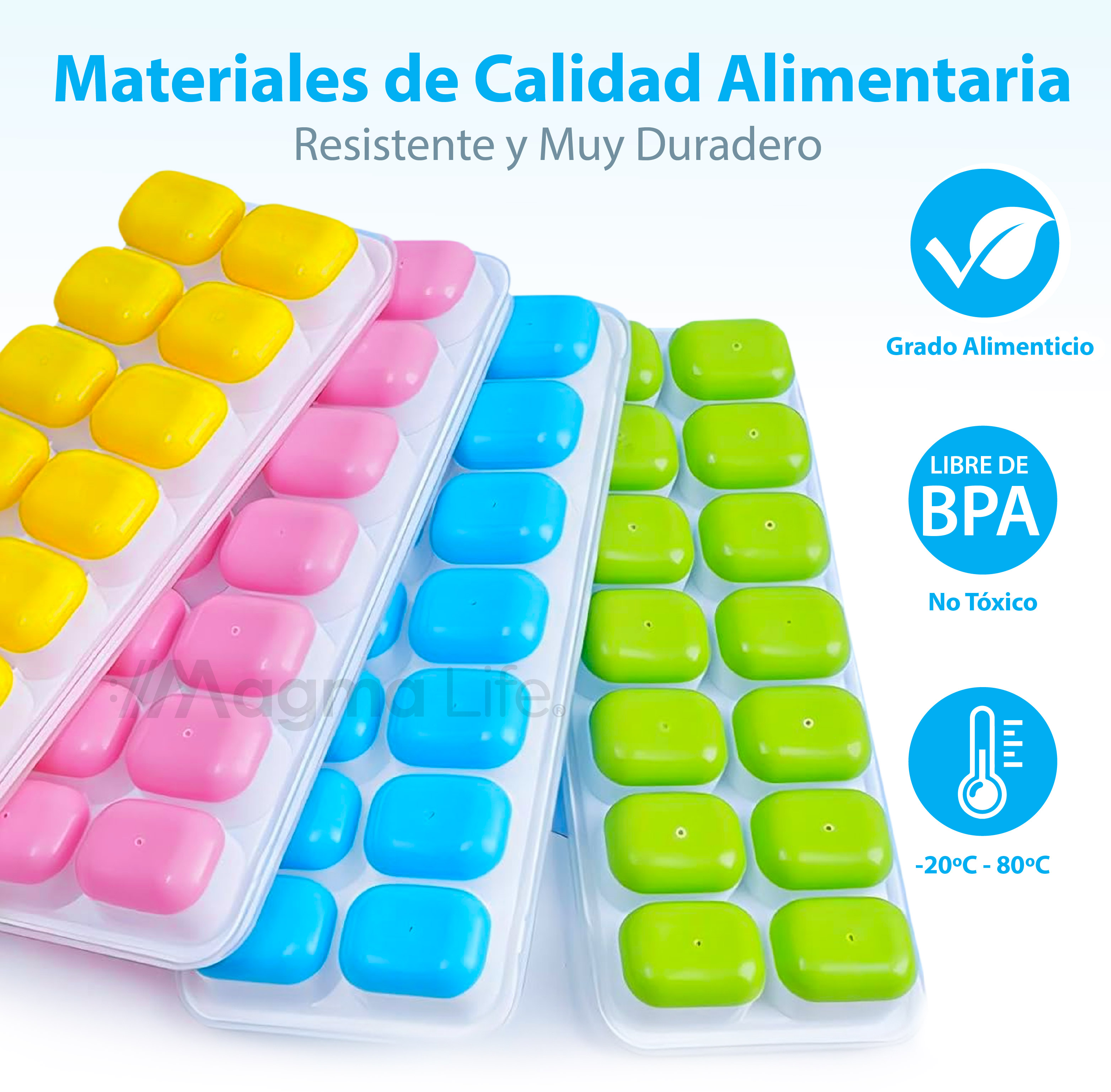 Foto 7 pulgar | Magma Life Juego De 4 Moldes Para Hielos De Silicona Con Tapas  Fáciles De Desmoldar Y Apilar