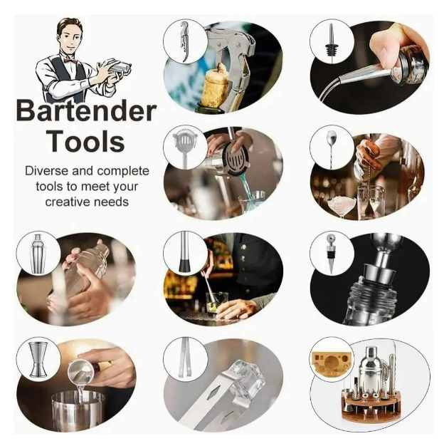 Foto 4 pulgar | Xtellar Kit Bar Cóctel 12 Pz Barman Jigger Destapador Utensilios
