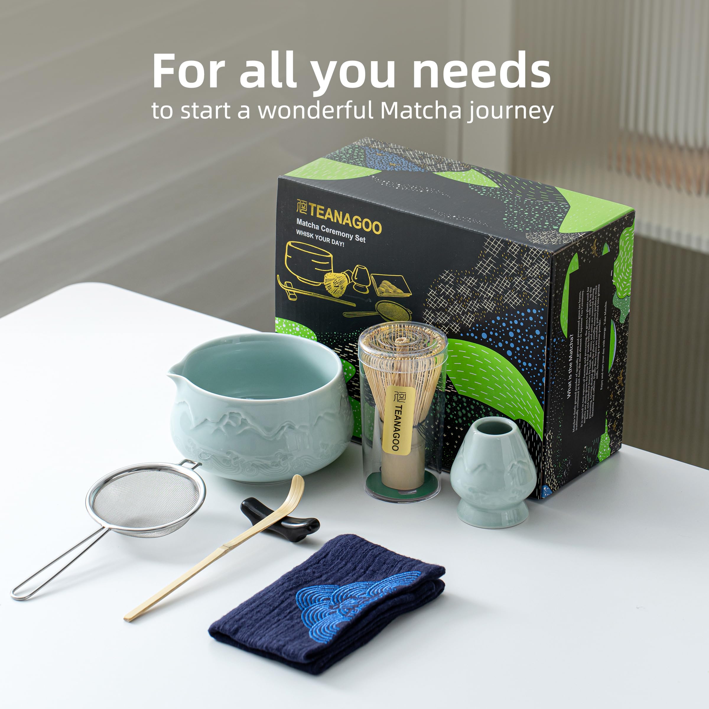 Foto 6 | Juego De Batidores Para Matcha Teanagoo  Cuenco De Cerámica Azul  560 Ml  7 Unidades - Venta Internacional.