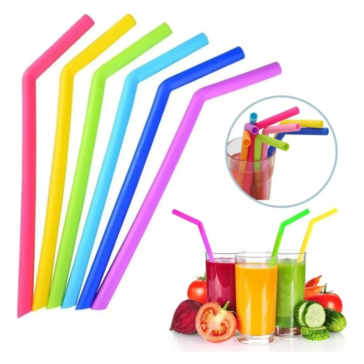 Popote Silicon Ecológico Flexible 6 Piezas + Cepillo