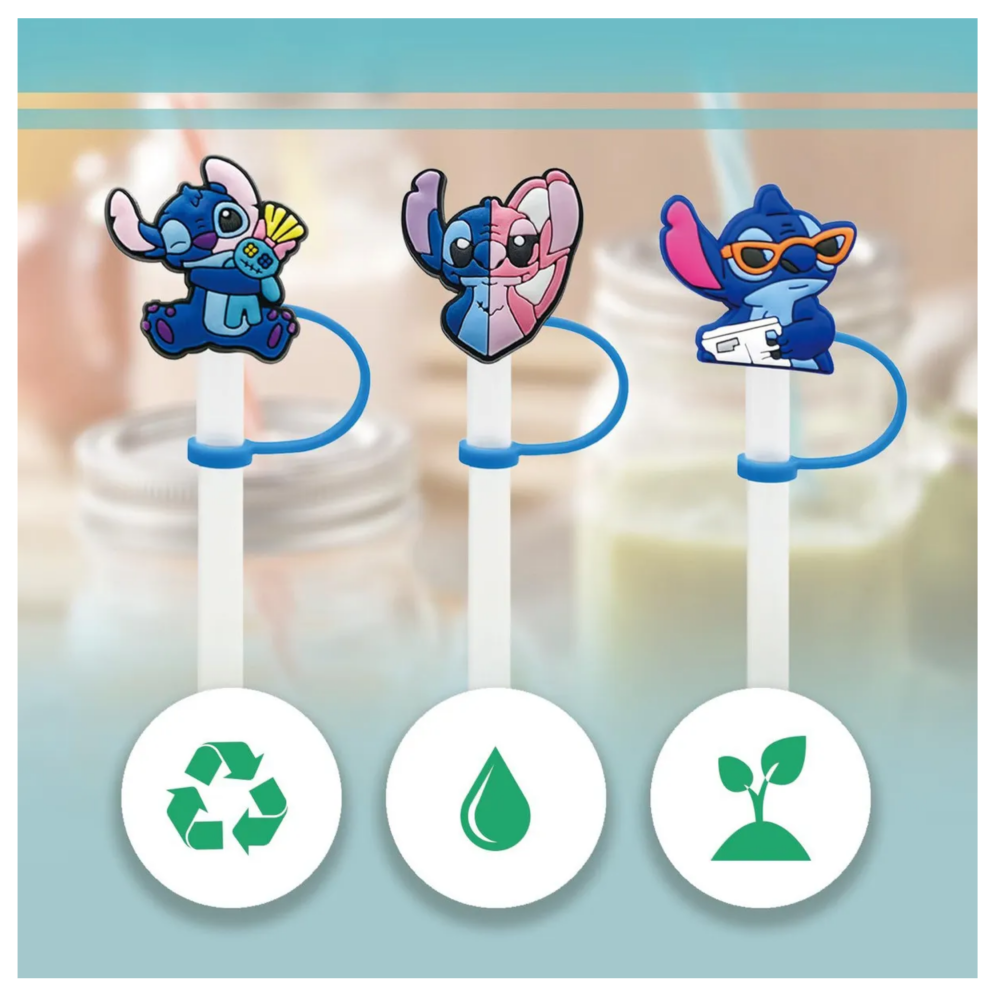 Foto 4 pulgar | Tapa Para Popote Desechables Biodegradables De Stitch 11pcs Lab.g  Azul