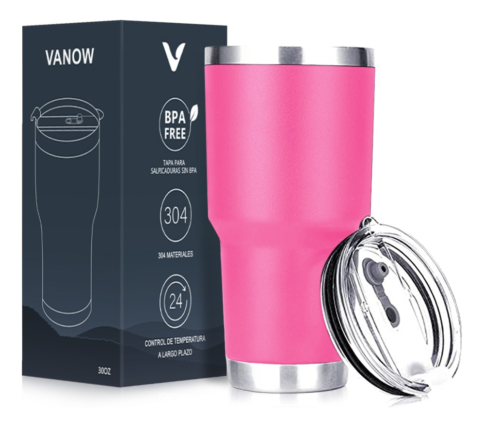 Vaso Térmico Portátil De 30oz Acero Inoxidable Rosa Fuerte