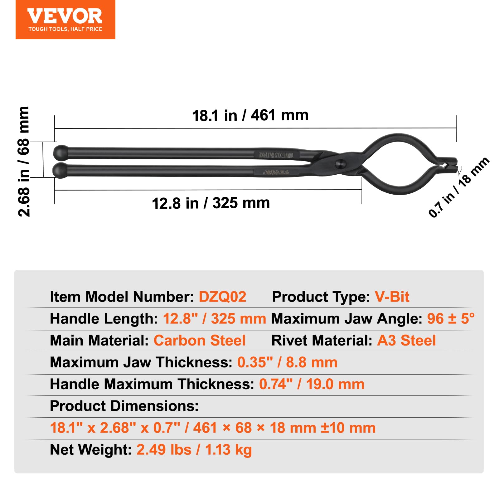 Foto 3 | Pinzas Blacksmith Vevor De 18 Pulgadas Con Perno En V, Acero Al Carbono - Venta Internacional.