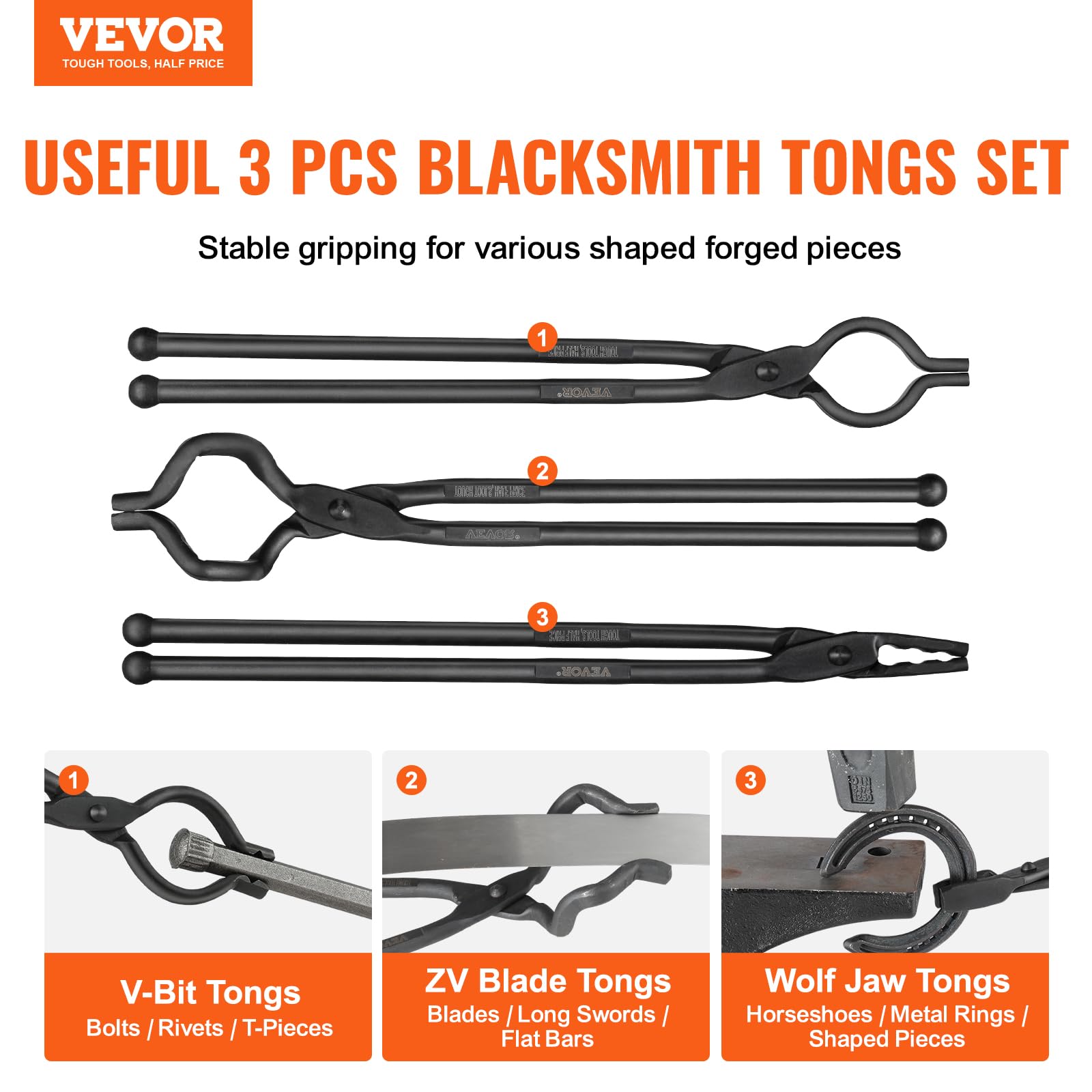 Foto 3 pulgar | Pinzas De Forja Blacksmith Vevor, 3 Unidades, 45 Cm, De Acero Al Carbono - Venta Internacional.