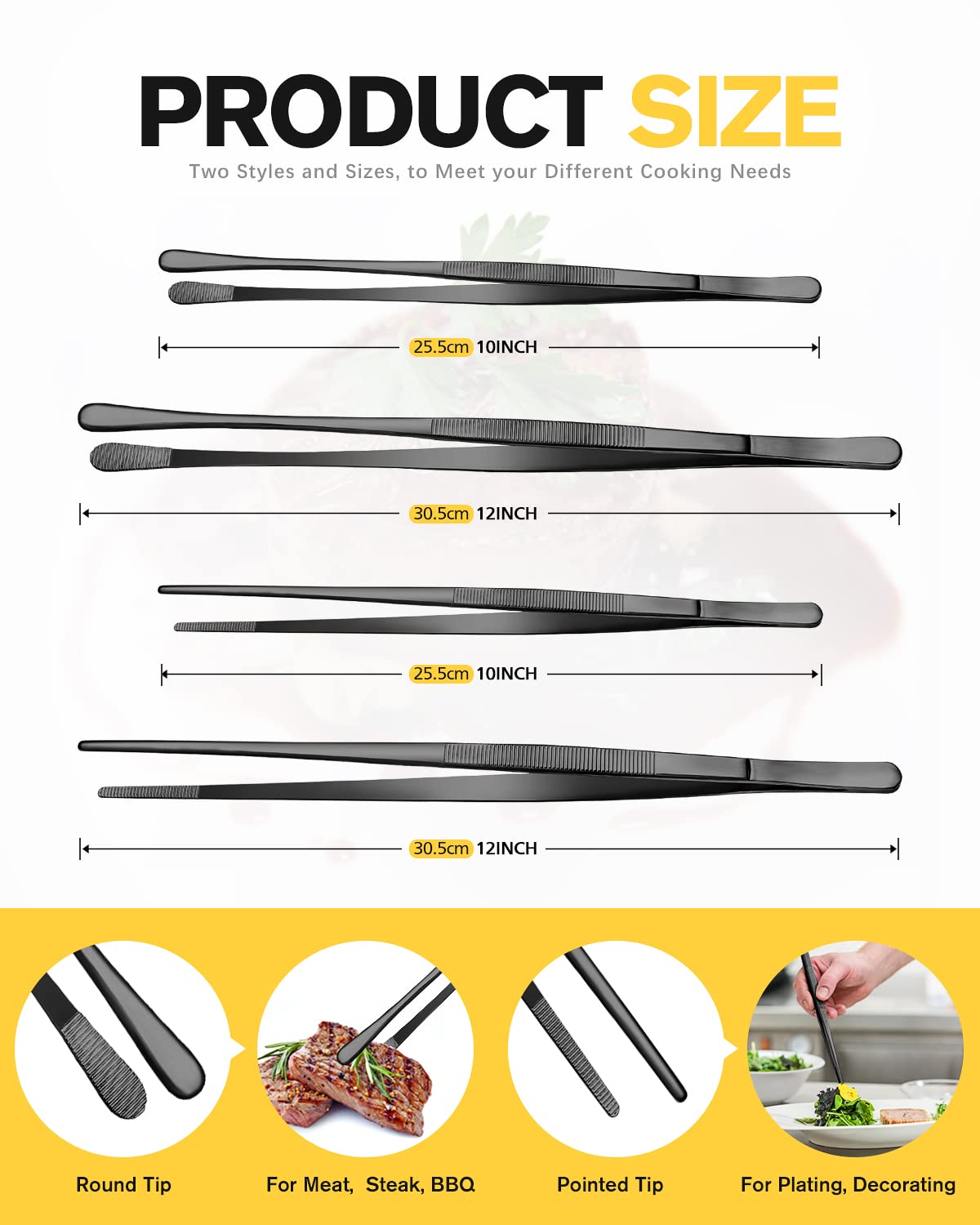 Foto 4 | Pinzas De Cocina Bundlepro, Finas, Largas, 30 Cm Y 25 Cm, Acero Inoxidable - Venta Internacional.