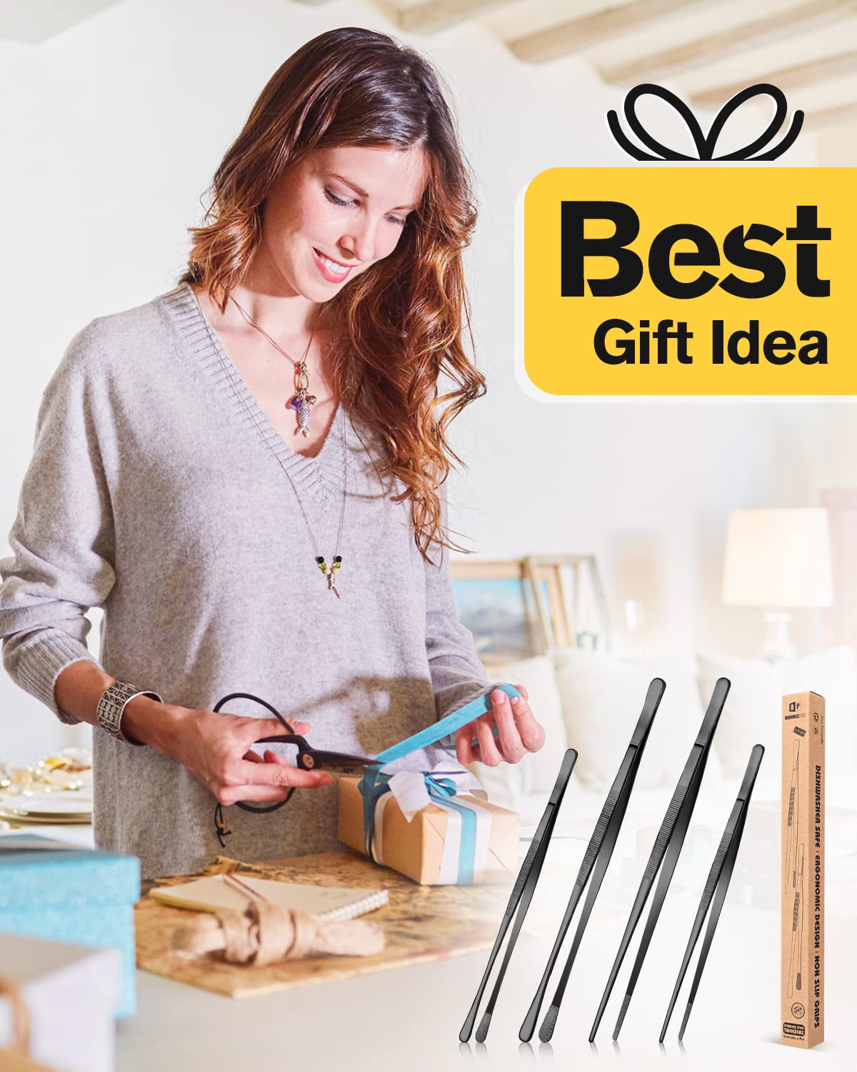 Foto 7 | Pinzas De Cocina Bundlepro, Finas, Largas, 30 Cm Y 25 Cm, Acero Inoxidable - Venta Internacional.