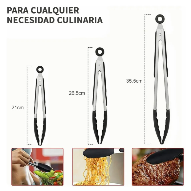 Foto 3 pulgar | Xtellar Pinzas Profesionales De Cocina De Acero Inoxidable Y Silicona  Juego De 3