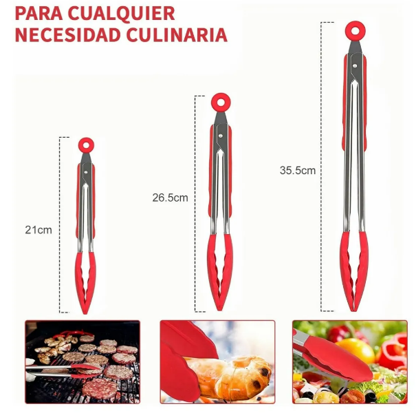 Foto 4 pulgar | Xtellar Pinzas Profesionales De Cocina De Acero Inoxidable Y Silicona  Juego De 3
