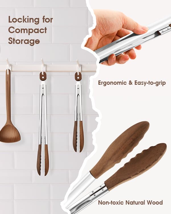 Foto 4 pulgar | Pinzas De Madera Bakpoco Para Cocinar Madera De Nogal De Acero Inoxidable - Venta Internacional.