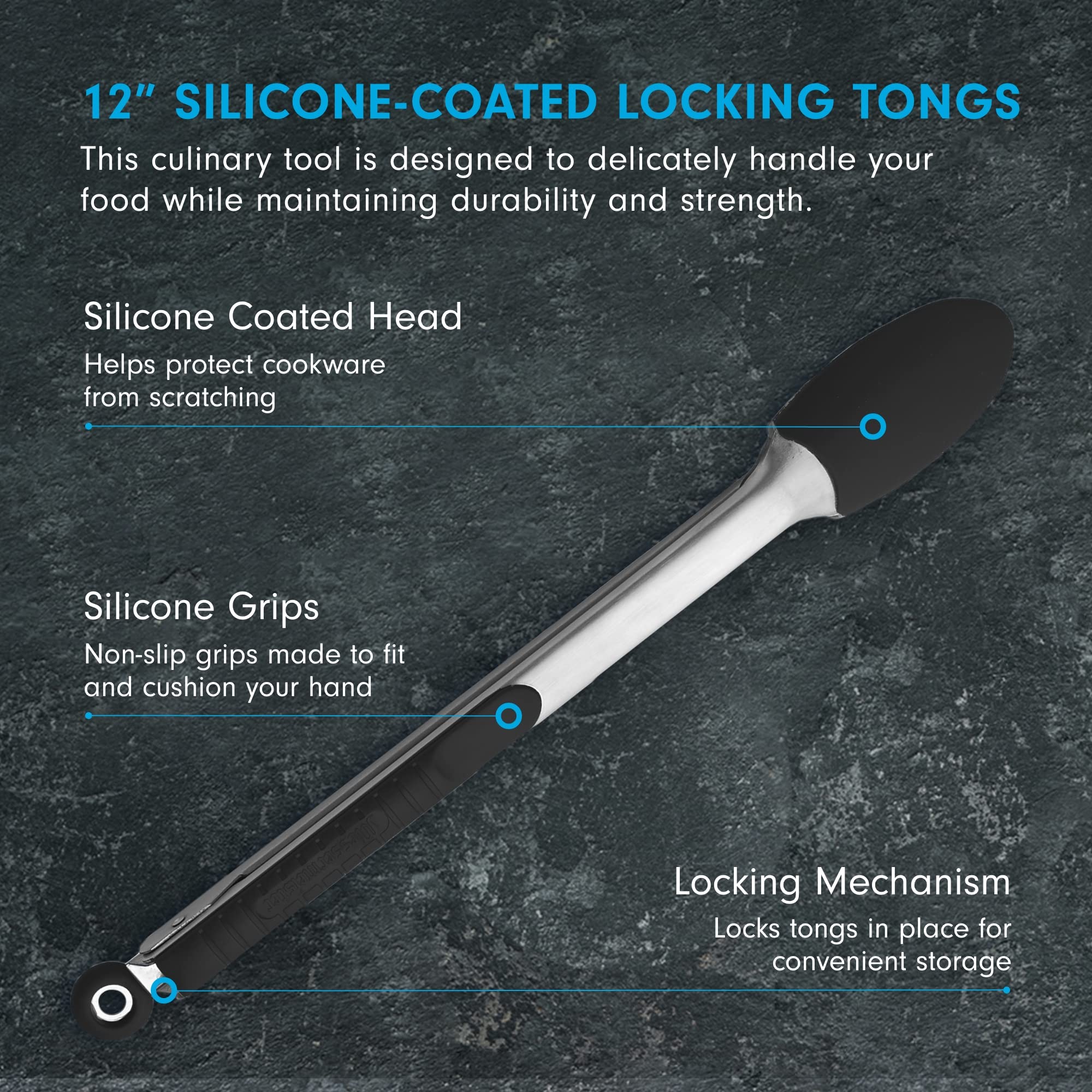 Foto 3 pulgar | Pinzas De Bloqueo Messermeister Con Revestimiento De Silicona  30 Cm  Color Negro - Venta Internacional.