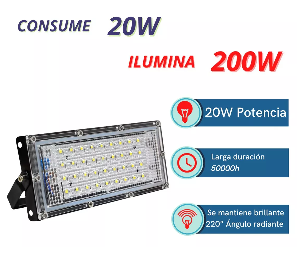 Foto 2 | Reflector Led 20w Luminario Exterior Carcasa Negro Luz Blanco Frío 5 Pzs