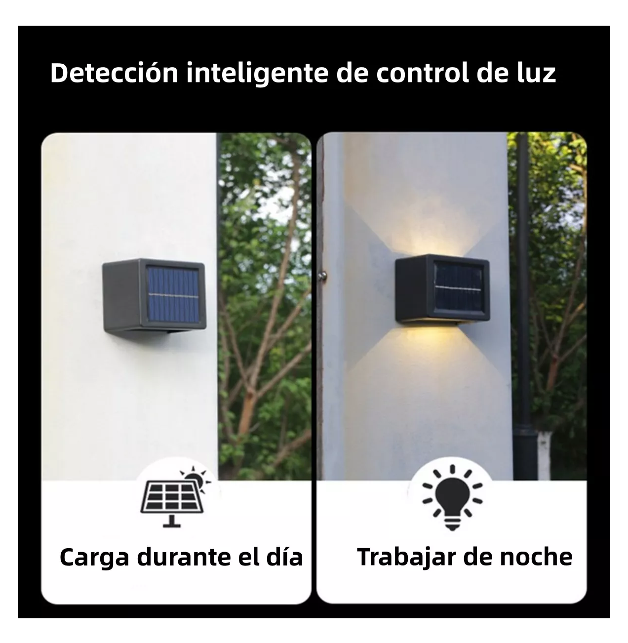 Foto 6 pulgar | Luces Solares De Pared Lampara Led Exterior Jardín Balcón 2 Pzs Negra