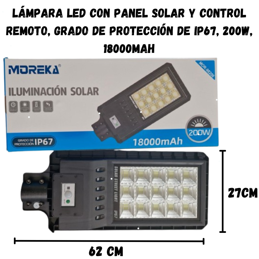 Foto 6 pulgar | Lámpara Led Con Panel Solar Y Control Remoto, Grado De Protección De Ip67, 200w, 18000mah