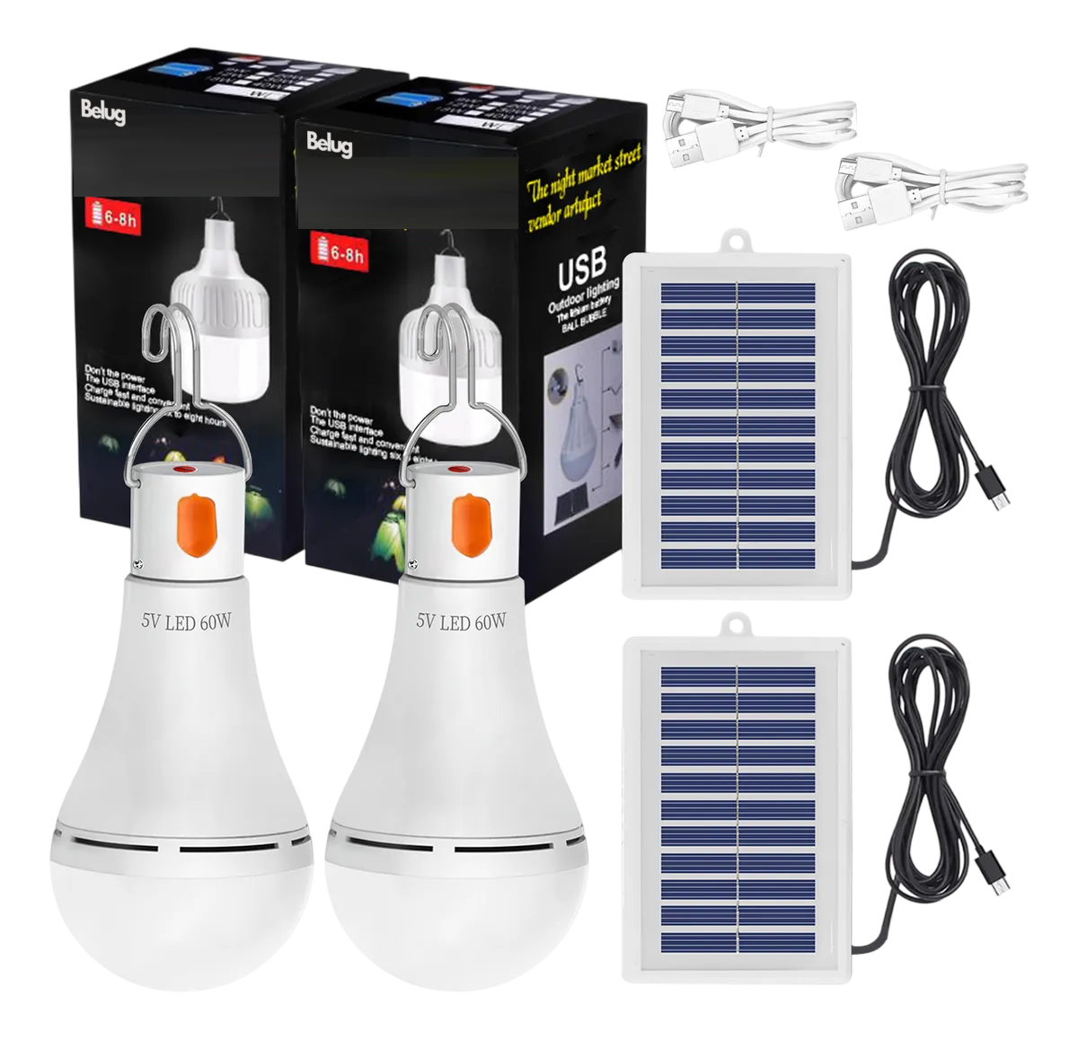Foto 1 | Luz De Emergencia Belug Usb Solar Recargable Y Extraíble 60w 2 Pzs Blanco