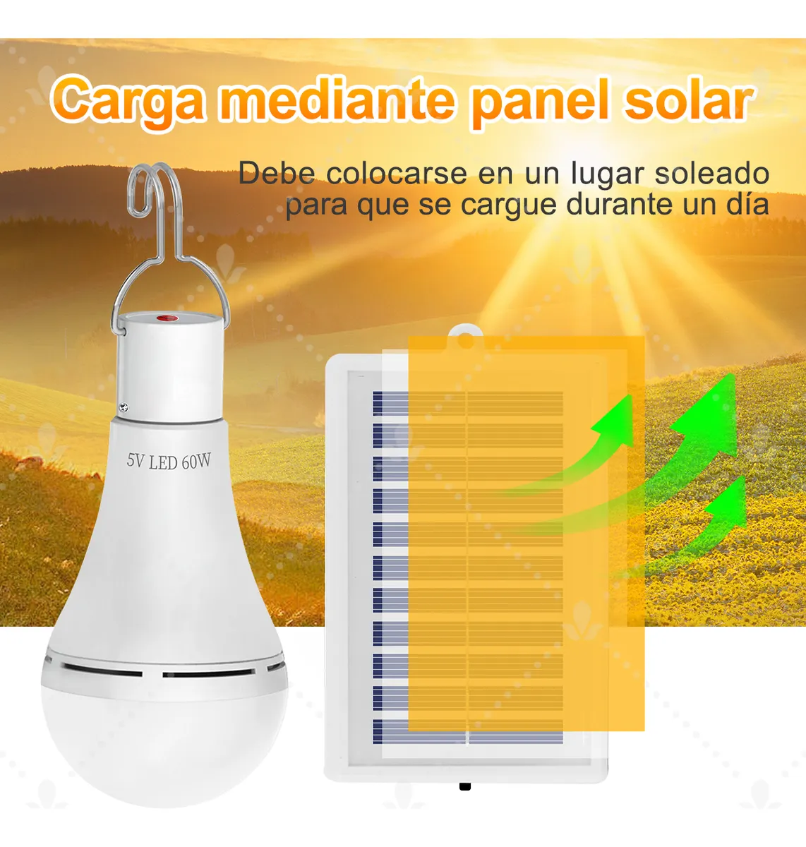 Foto 4 | Luz De Emergencia Belug Usb Solar Recargable Y Extraíble 60w 2 Pzs Blanco