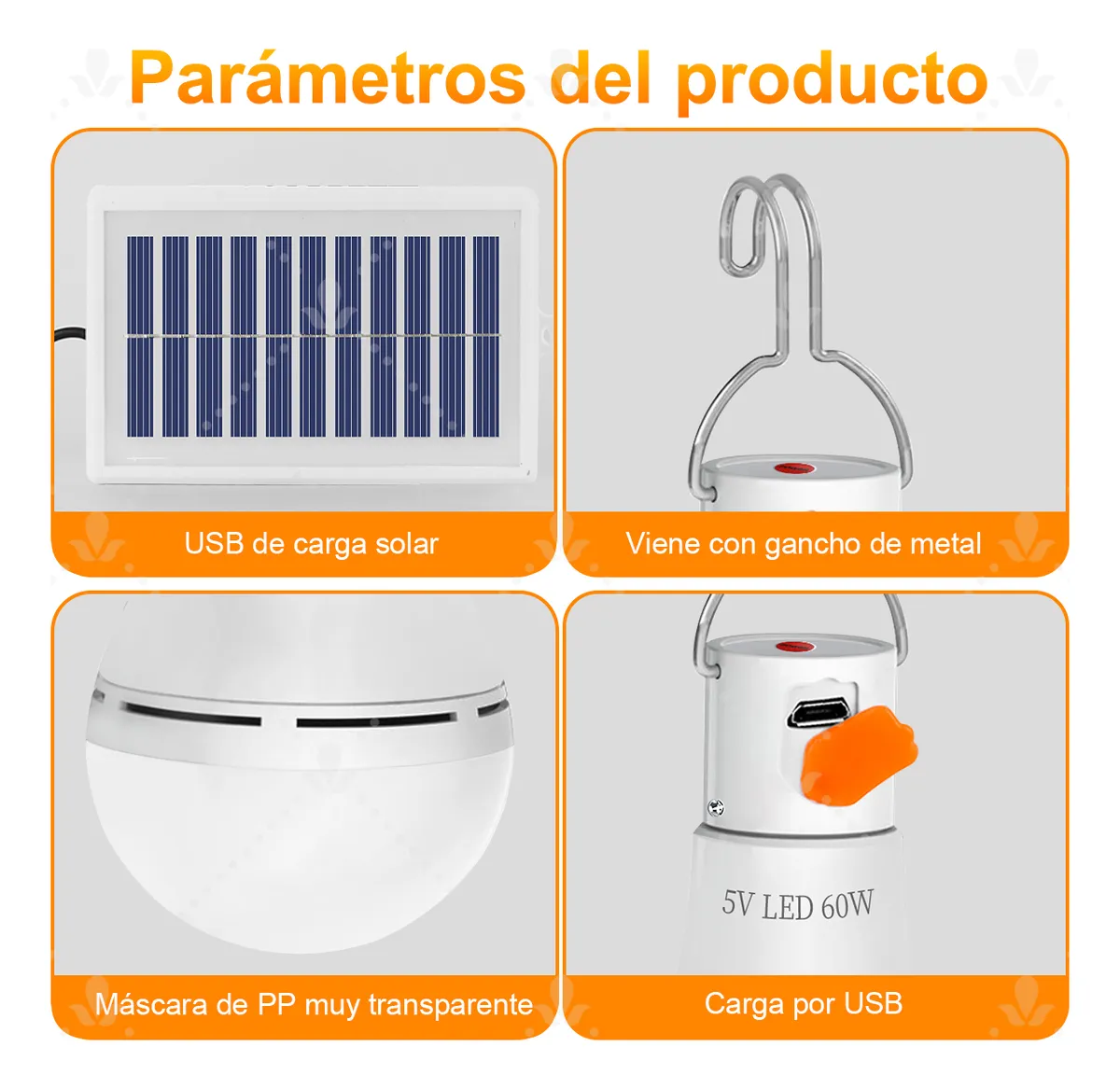 Foto 5 | Luz De Emergencia Belug Usb Solar Recargable Y Extraíble 60w 2 Pzs Blanco
