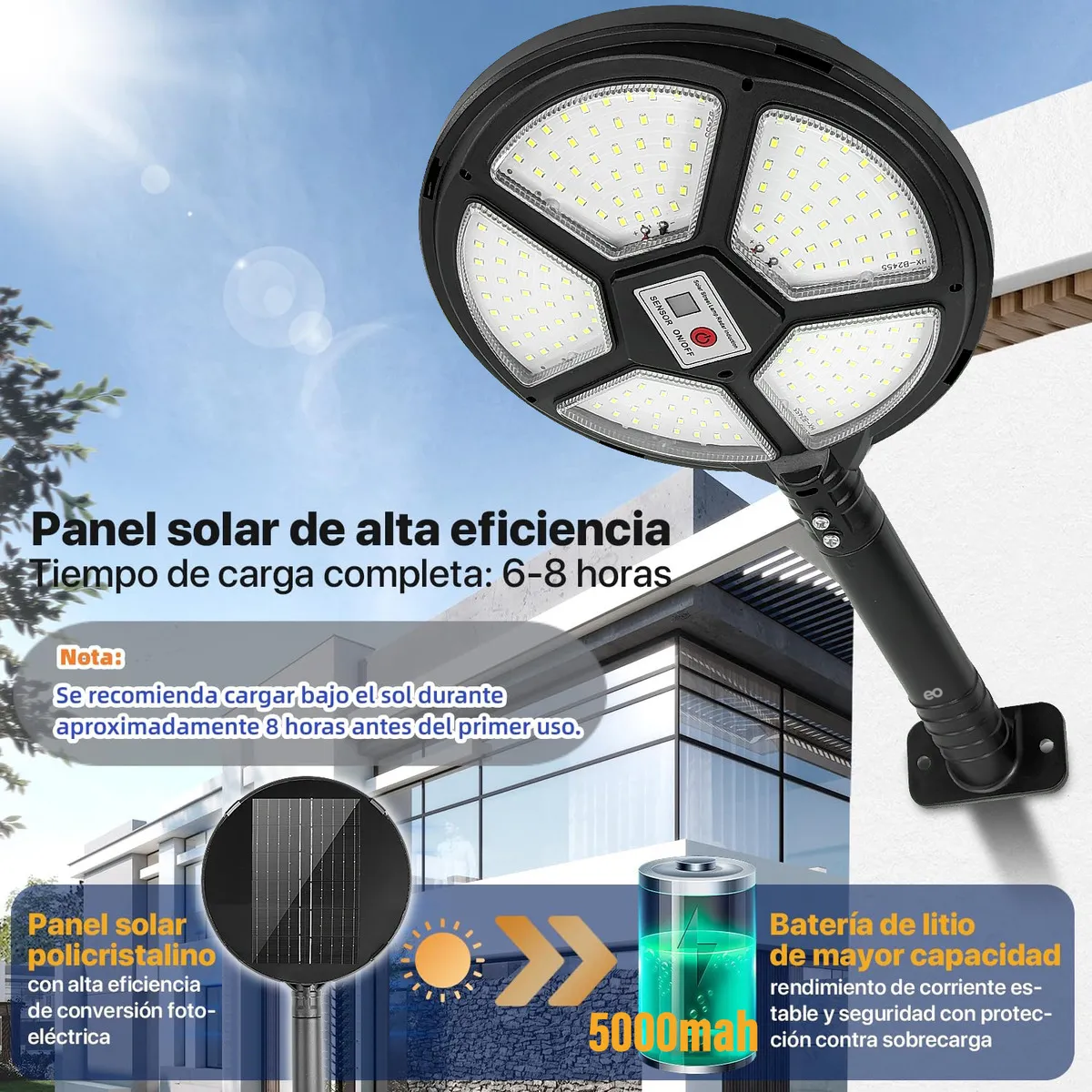 Foto 3 pulgar | Lámpara Solar Exterior 16000 Lúmenes Panel Ip67 Impermeable 2pz Eo Safe Imports Esi-19126 Negro