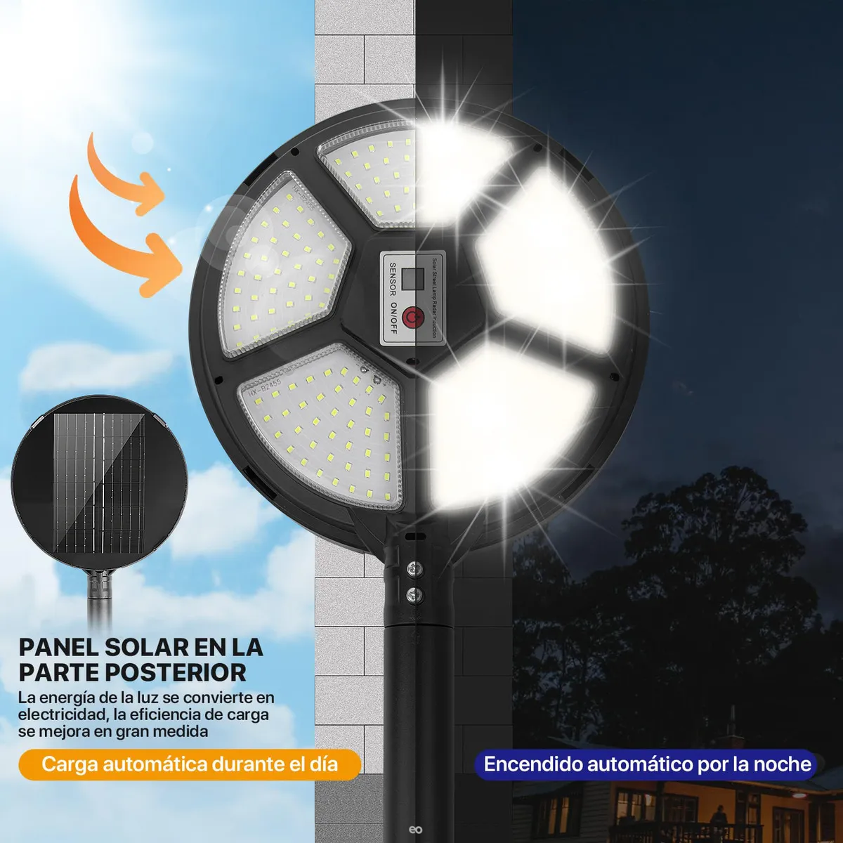 Foto 4 pulgar | Lámpara Solar Exterior 16000 Lúmenes Panel Ip67 Impermeable 2pz Eo Safe Imports Esi-19126 Negro