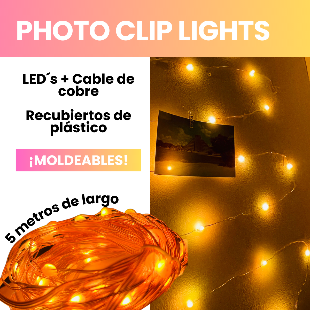 Foto 9 pulgar | Foto Clips Portaretratos Con Luz Led Decorativa Dosyu