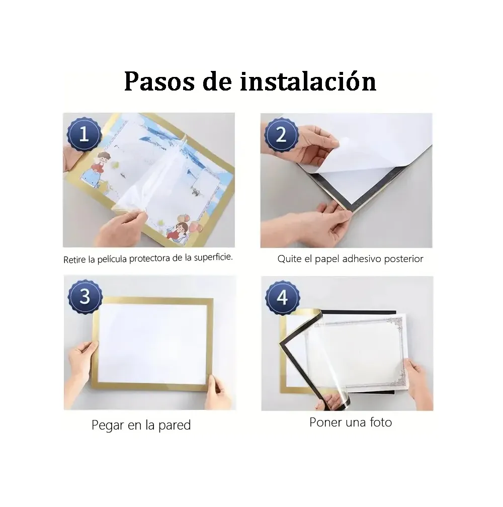 Foto 4 pulgar | Marco De Fotos Con Soporte Magnético De Pvc A4 De 10 Piezas Dorados