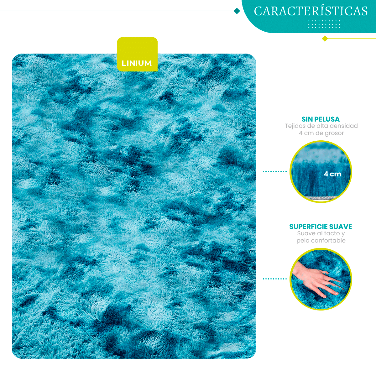 Foto 6 | Alfombra Tapete Suave Linium 160 X 120 Cm Azul